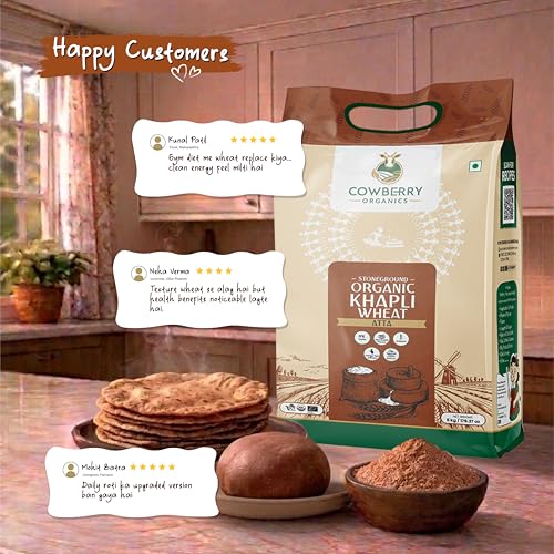 Image of COWBERRY Organic Khapli Atta 5 kg, Lab-Tested for 252+ Chemical Residues | 100% Certified Organic | Stone-Ground Below 40C | NPOP USDA EU Certified
