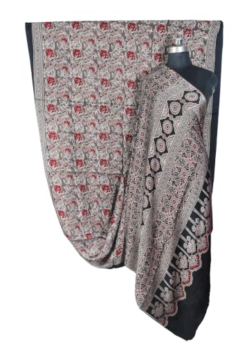 Image of Ethnics of Kutch Womenss Ajrakh Modal Silk Natural Dye Hand Block Print Saree with Blouse Piece - 5.5 Mtr Length (Brown 03601R)