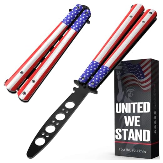 Butterfly Knife Trainer - American Patriot Balisong- Practice Butterfly Knife - Butterfly Knives NOT Real NOT Sharp Blade - USA Flag Dull Trick Butterfly Knifes - Butter Fly Knife Training CSGO K14 U