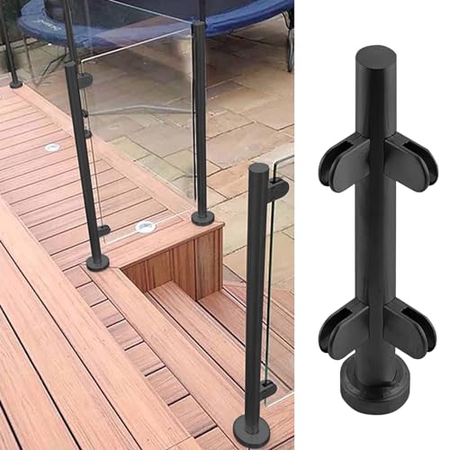 ガラスガードレール, 屋外階段手すりキット 手すり柱、ステンレス製バルコニーフェンスガラスコネクタクランプ(Black corner Post,145cm(57 1/8"))