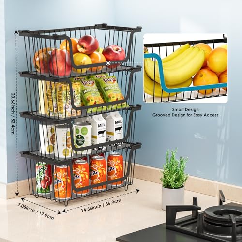 4-Pcs-Stackable-Wire-Baskets-Pantry-Organizers-and-Storage-BinsBlack-Breathable-Metal-Design-with-Rotating-HandleIdea-for-Potato-Onion-Fruit-Snack-Veggie-Kitchen-Countertop-Freezer-Organization
