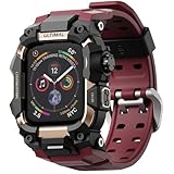 究極の頑丈なケース Apple Watch 44mm用 バンド付き Apple Watch Series SE 3/SE 2/SE Generation/6/5/4に対応 ミリタリーグレード 耐衝撃バンパーカバー iWatch タクティカルバンド メンズ (44mm,レッド)