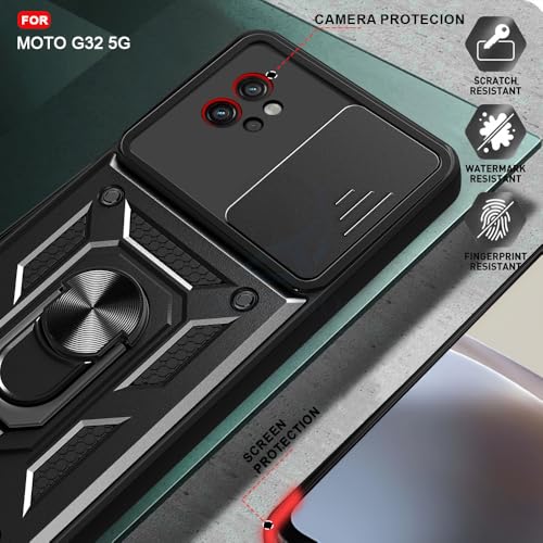 Image of AESTMO Tough Armor Moto G32 5G Bumper Back Case Cover | Ring Holder & Sliding Camera Shield Cover | 360 Degree Protection Back Case Cover for Moto G32 5G (Black)