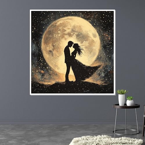Toile décorative couple au clair de lune, le cadeau de mariage idéal en format 50x50cm - 4