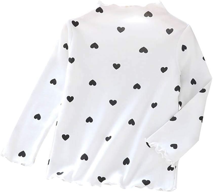 Toddler Baby Girls Turtleneck Shirts Long Sleeve Basic Layering T-Shirt Cotton Heart Print Blouse Kids Girls' Tops Tees
