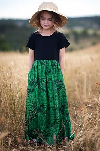 Image of Arshiner Girls Maxi Dress Long /Short Sleeve Casual Holiday Dress with Pockets for 5-13 Years