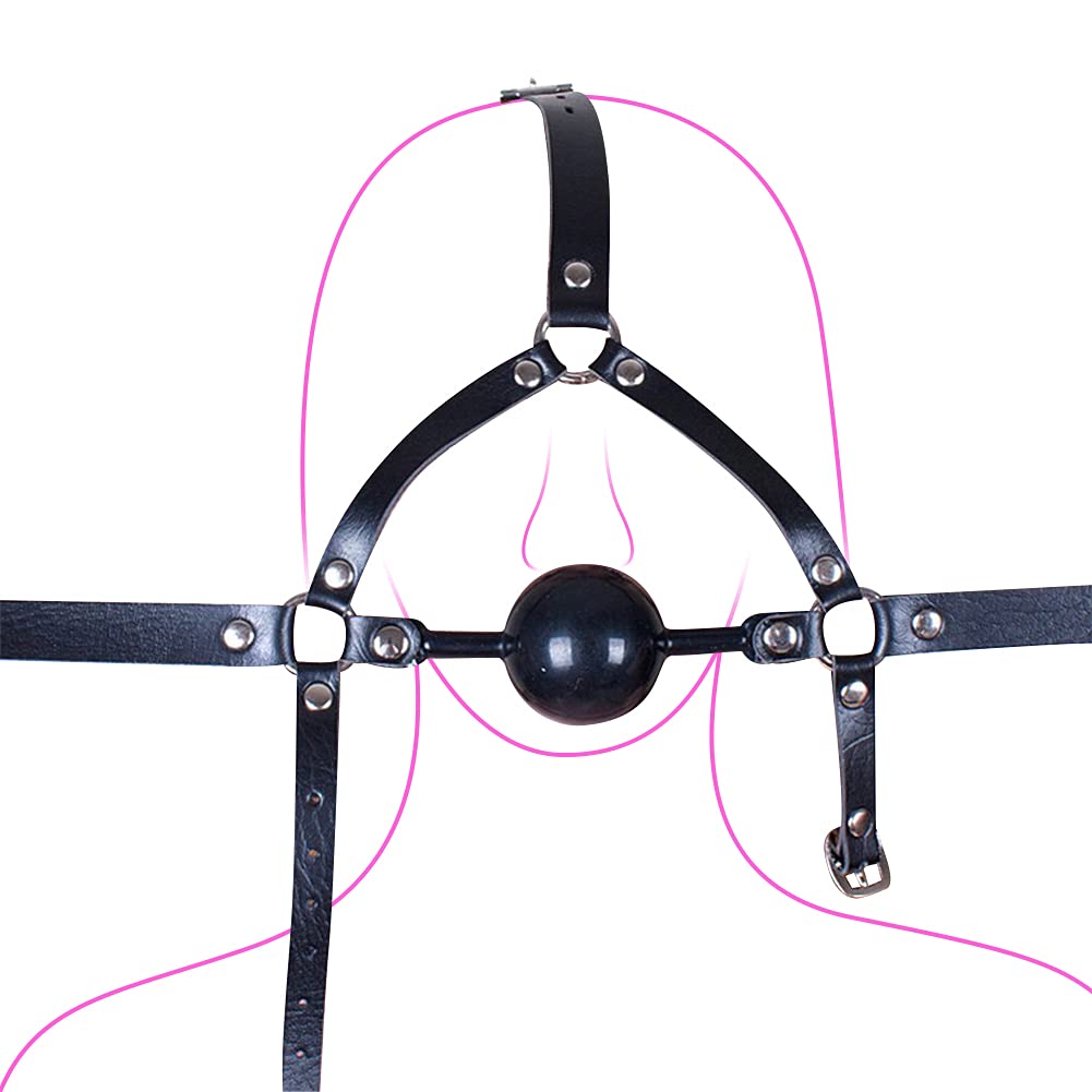 SXOVO Cabeza de caballo de cuero Gag Bondage Correas con cierre de latón Boca Gag Ball Bondage Sistema de sujeción Juguete sexual (Negro)