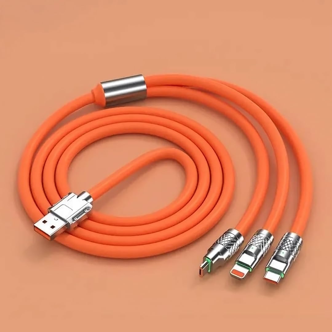 The Thrift Store 3 in 1 Charger Cable 120w 6A Super Fast Charging Type C IP Micro USB Cable Fast Charging Metal Plug Silicone Fast Charging Data Cable Length 1.5M (Orange) (B0D9QWYFSS) Amazon Price History, Amazon Price Tracker