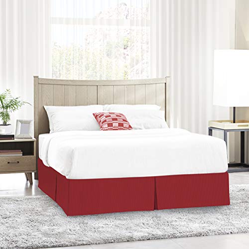 Image of Nestl Full Size Bed Skirt - Damask Dobby Stripe Wrap Around Bed Skirt Full Size - Double Brushed Microfiber 14 in Tailored Drop Pleated Bed Ruffle with Bed Skirt Pins - Red