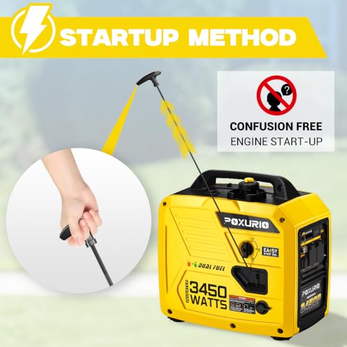 Image of 3450-Watt Dual Fuel Inverter Generator, Gas & Propane Portable Generator for Home Backup, Camping & RV, Super Quiet 59dB, 1.6 Gal Tank Up to 8.3 Hours, 120V EPA Compliant, Yellow