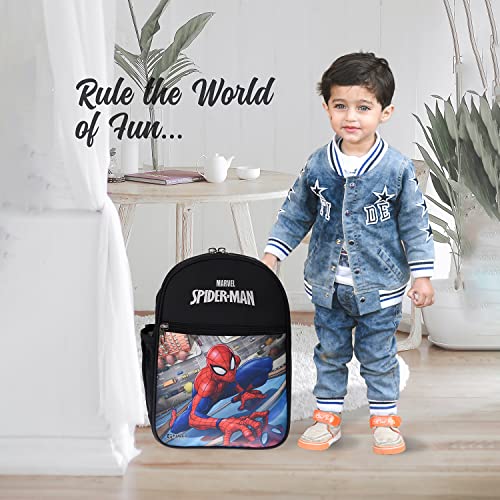 Image of Fun Homes Marvel Spider-Man School Bag|2 Compartment Rexine School Bagpack|School Bag for Kids|School Bags for Girls with Zipper Closure|Small Size (Black)