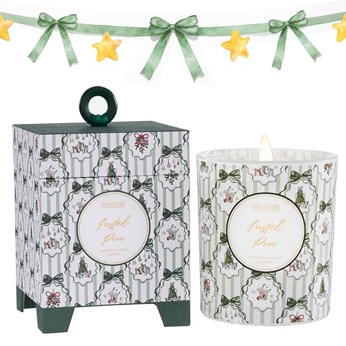 M&SENSE Christmas Candles Gifts for Women 210g Frosted Pine 50H Burning Time Natural Soy Wax Candles, Ideal Winter Candle