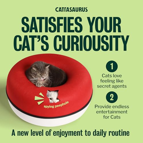 Image of Cattasaurus Peekaboo Cat Cave Donut for Multiple & Large Cats up to 30-45 lbs, 3-in-1 Self Warming Cat Bed, Tunnel & Scratcher for Indoor Cats, Washable & Detachable Dog Bed (Ruby Snowball, Large)