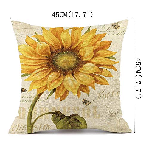 Earlyred Oil Painting Yellow Sunflower Pillow Cover Linen Blend Natural Flowers Pattern Cushion Cover Cotton Pillowslip Square Decorative Throw Pillow Case For Sofa Bed 18 X 18'' 2Pcs #TOP1