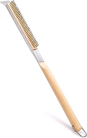 ZEAYEA 21 Inch Pizza Oven Brush with Scraper, Brass Bristles,