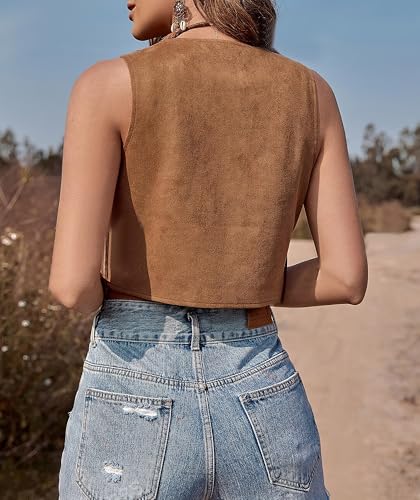 Crop Fringe Vests for Women Faux Suede V-neck Sleeveless Jackets Western Boho Cowgirl Outfits 20254