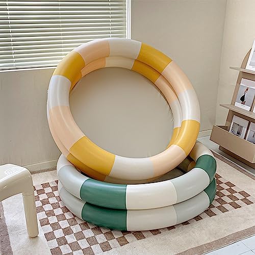 Small Inflatable Baby Pool with Folding Design, Pastel Yellow Stripe Kiddie Swimming Pool for Toddlers & Kids, Outdoor Backyard Water Play