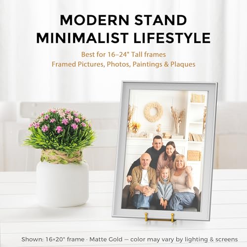 Image of TR-LIFE 12 Inch Large Plate Stands /holder for Display - Metal Picture Frame Holder Stand + Small Easels for Platter, Book, Plaques, Photo, Tabletop Art (Gold 2 Pack)