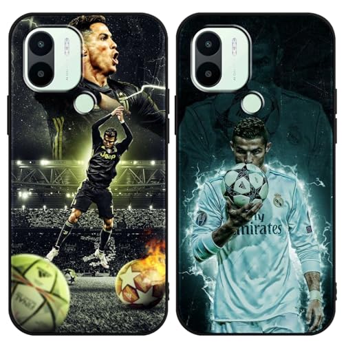 Yomyejisoo [ 2 Pizeas] Funda para Xiaomi Redmi A1 4G 6.52', Cool Fútbol Soccer Star Diseño Patrón Suave TPU Estuche Anti-Choques Anti-Arañazos Protectora Case Cover para Xiaomi Redmi A1,M1