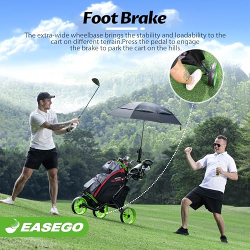 image for EASEGO Golf Push Cart 3 Wheel : Golf Bag Cart Foldable with Phone/Cup/