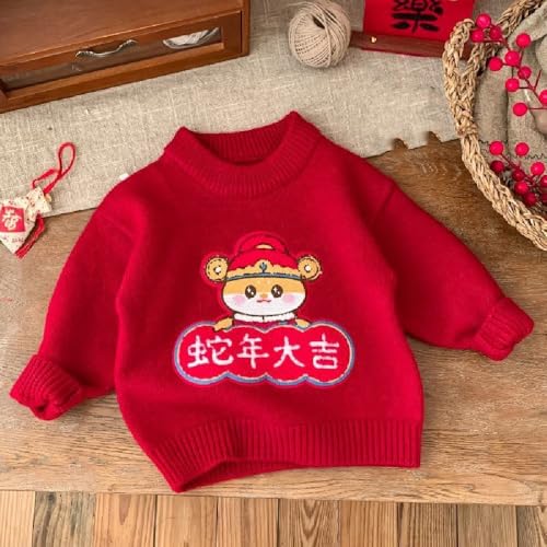 Chinese New Year Red Children's Sweater Autumn Winter Warm Fashion Top with Velvet3