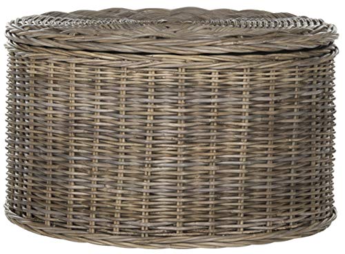 SAFAVIEH Home Collection - Jesse Grey Wicker Storage Round Coffee Table, Fully Assembled,...