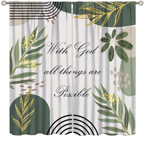 Fblifil Bible Verse Christain Curtain Sage Green Boho Modern Scripture Inspirational Quotes Motivational Bohemian Window Treatments for Bedroom Living Room Decor 42" W X 45" L