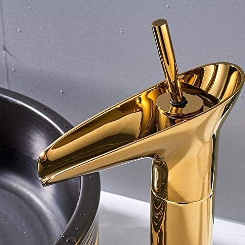 Robinet de lavabo à bec cascade doré mitigeur d'évier de bain un trou - 3