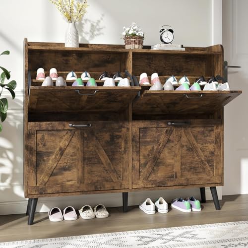 NOVAMAISON Shoe Cabinet Storage for Entryway Slim, Farmhouse Shoe Organizer Cabinet with 4 Flip...