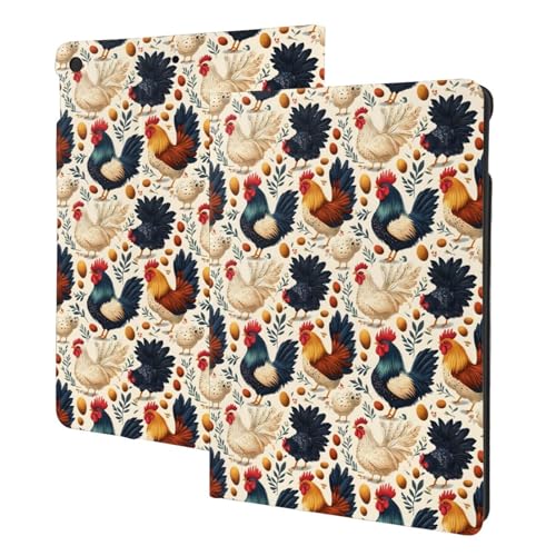 Coque iPad 10.2 Veille Automatique et Support Folio | Motif Coq et Œufs