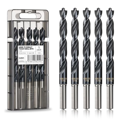 Image of toolant 7 /16 inch Cobalt Drill Bit Set(Pro) Titanium Aluminum Nitride Coated (TiAlN) with Bullet Point Tip, 5-Piece Bulk