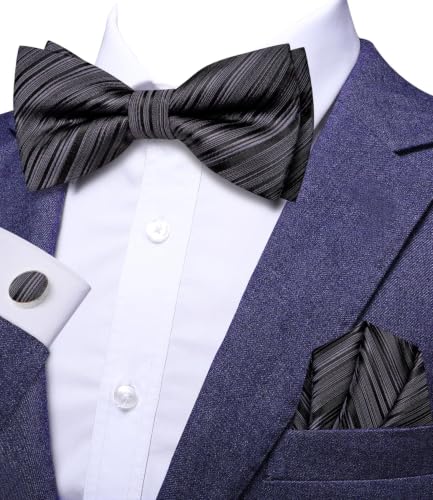 Image of Dubulle Mens Paisley Striped Bowtie Set Pre-tied Bowtie for Men and Pocket Square Set Wedding Business