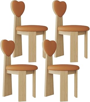 YVYKFZD Solid Wood Dining Chairs Set, Upholstered Dining Room Chair, Leather Kitchen Chairs, Living Room Chair with Heart-Shaped Backrest, for Offices RestaurantOrange+Wood,4PCS