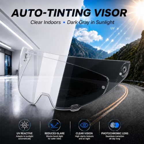Image of PSLER Photochromic Shatterproof Motorcycle Helmet Visor for Atlas 3.0 4.0