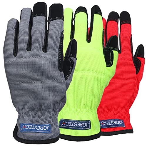 JORESTECH 3 in 1 Pack Touch Screen Technology Multipurpose Work gloves (Extra Large, Yellow/Red/Gray)