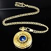 Tiong Gold Pocket Watch Hollow Blue Starry Design Roman Numerals Vintage Quartz Pocket Watches for Men with Chain #3