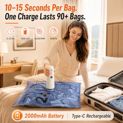 Vacuum Bags for Travel with Pump, Vacuum Sealer Bags for Clothes at Home by QcoQce - Used condition - Image 3