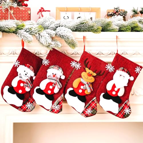 4 Stück Christmas Stocking, Hängende Weihnachtsdeko, Nikolausstrumpf Personalized, Befüllen Und Aufhängen Weihnachtsstrumpf, Für Weihnachtsbaum, Kamin, Schaufenster, Hängende Weihnachtsdeko (A)