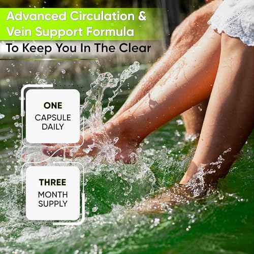 Image of Best Blood Circulation Supplements and Vein Support-Blood Flow, Leg Circulation, Heart Health, and Varicose Veins.With Butcher's Broom, and Diosmin.Helps reduce swelling & Discomfort In Legs.90 Caps.