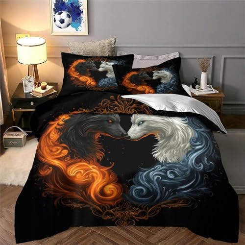 Parure de lit loup de feu 3D pour chambre d'enfant lit simple en microfibre - 6