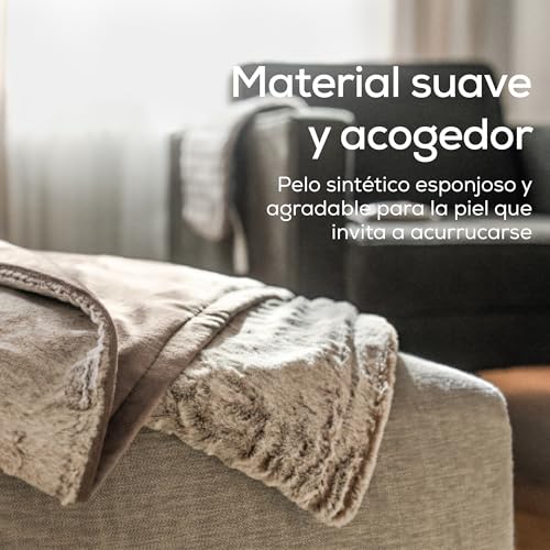 Miniatura 3 de Beurer Hd 75 Manta Eléctrica Nórdico, Manta Térmica De Peluche Con Aspecto De Piel, 6 Ajustes De Temperatura, Lavable A Máquina, Con Desconexión Automática, Beige Marrón, 180 X 130 Cm