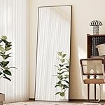 BEAUTYPEAK Full Length Mirror with Stand, 56"x21" Floor Mirror with Aluminum Alloy Thin Frame, ShatterVue Tempered Full Body Mirrors, Free Standing or Wall-Mounted Mirrors for Living Room, Black