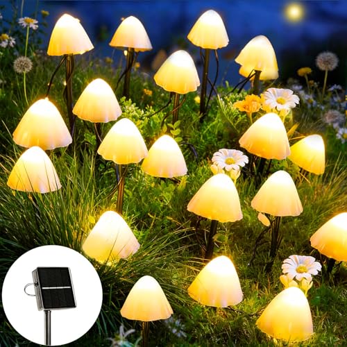 Joycome 5 m - 20 LED - Champignon - Étanche - Décoration de jardin - Pour allée - Paysage - Pelouse - Décoration d'Halloween - Blanc chaud