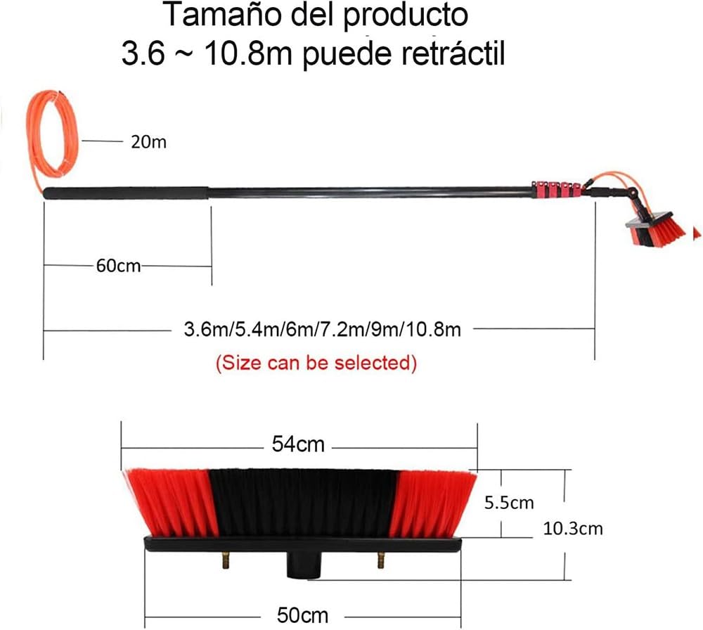 Solarpanel Reinigungsstange, wassergespeiste ausziehbare Bürste, geeignet für die Reinigung von Wintergarten-Dächern, Photovoltaik-Modulen, Reinigung von Photovoltaik 50cm Brush,7.2m