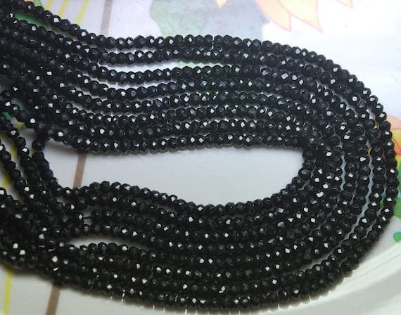 Perles spinelle noire micro facettée LKBEADS rondelles 3.5-4mm pour création bijoux DIY