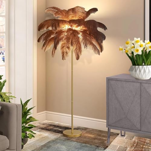 Federlampe Stehlampe aus Natürlichen Straußenfedern, 3-Farbig...