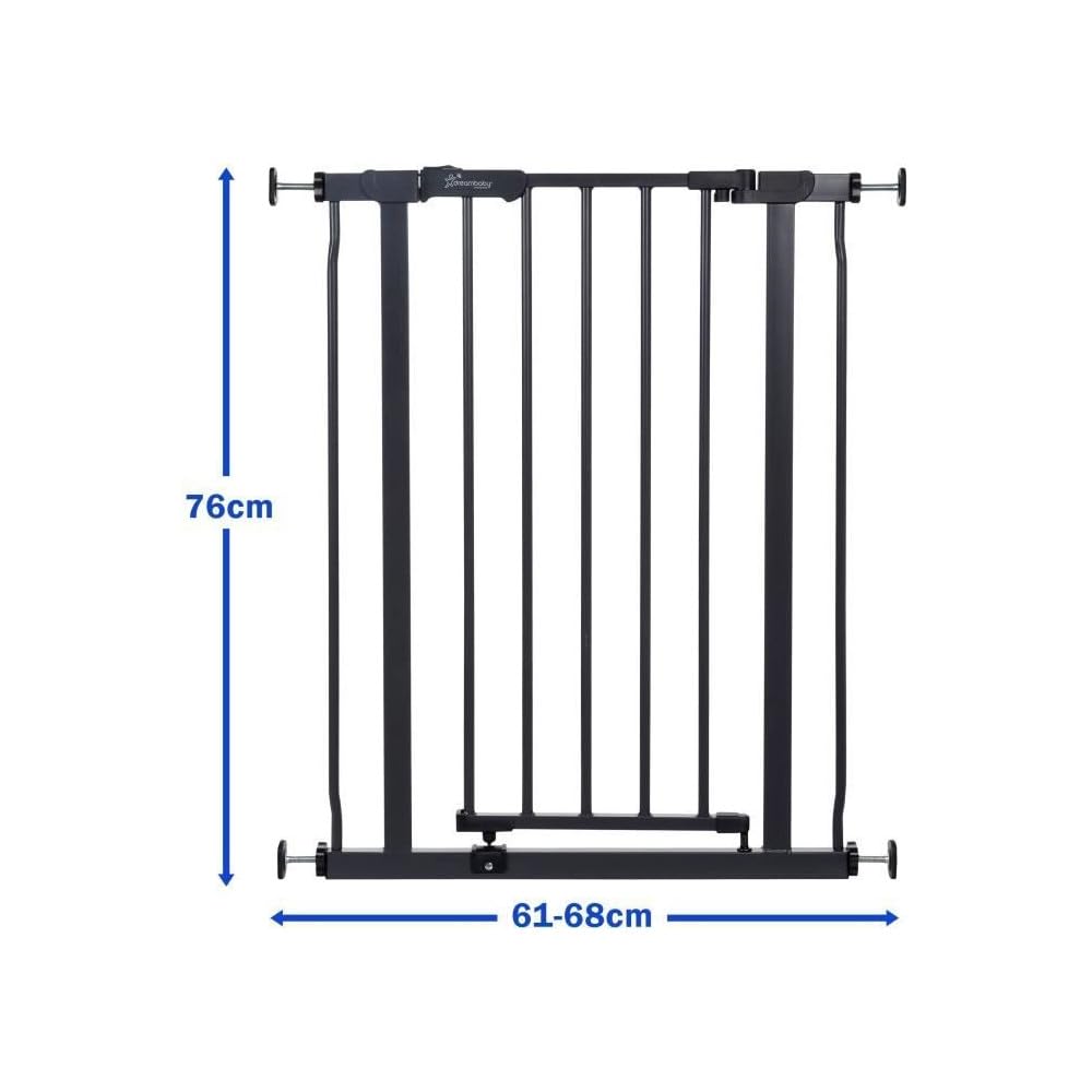 Dreambaby Ava Slimline bramka bezpieczeństwa dla niemowląt - bezpieczna i wysuwana brama ciśnieniowa dla schodów i psów - 61-68 cm szerokości i 76 cm wysokości - węgiel drzewny