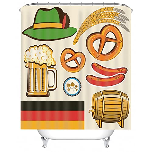 Shower Curtains for Men, Orange Yellow Cute Shower Curtains Germany Style-Flag Beer Sausage Shower Curtain Waterproof 47X71 Shower Curtain