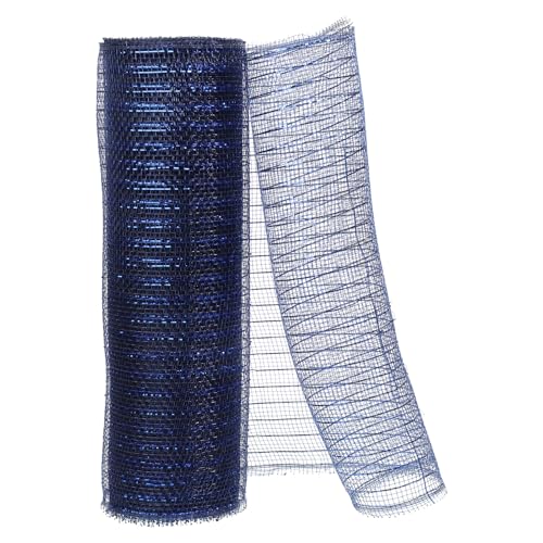 PATIKIL 1pcs Deco-Mesh, 10 Inch x 10 Yard Deco-Mesh Ribbon Roll Foil Metallic for Christmas Tree Wreaths Decoration,Navy Blue
