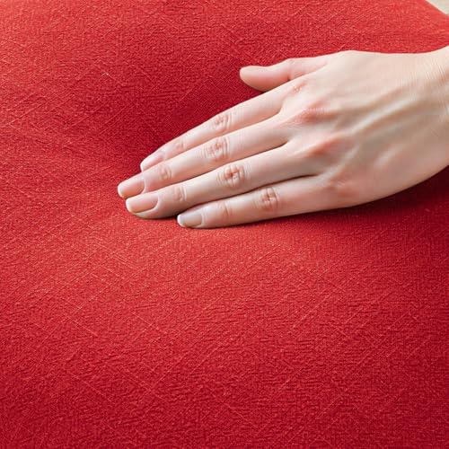Image of MIULEE Decorative Throw Pillow Covers Neutral Linen Fringe Throw Pillows Set of 2 Red Boho Farmhouse Cushion Covers with Tassels for Couch Sofa Bed Living Room Spring Home Decor 18x18 Inch
